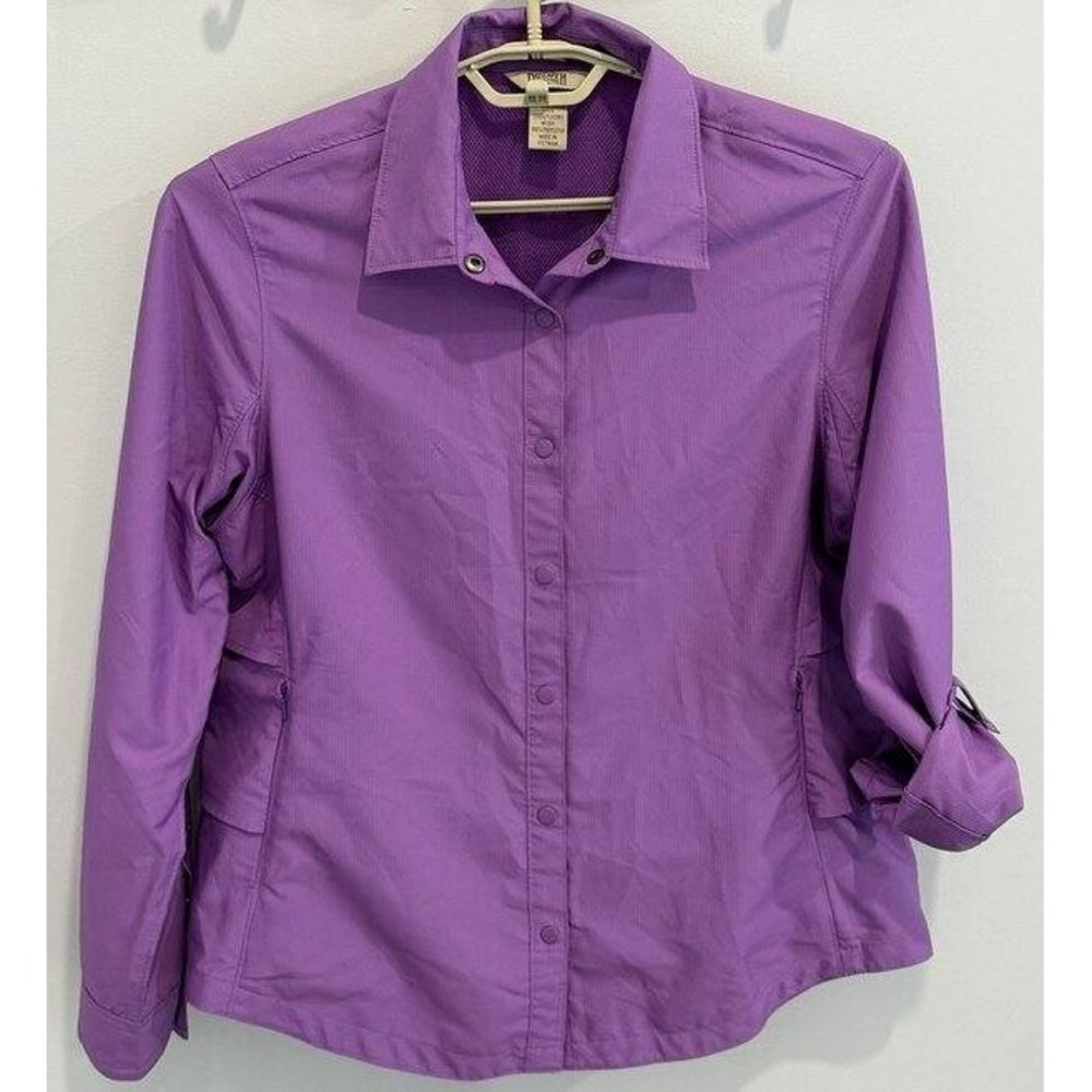 Duluth Trading Co Purple Snap Front L Vented Long Roll Tab CoolPlus Shirt L
